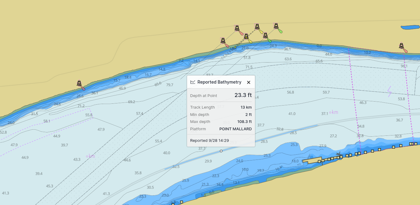 Crowdsourced bathymetry layer with reported depth details