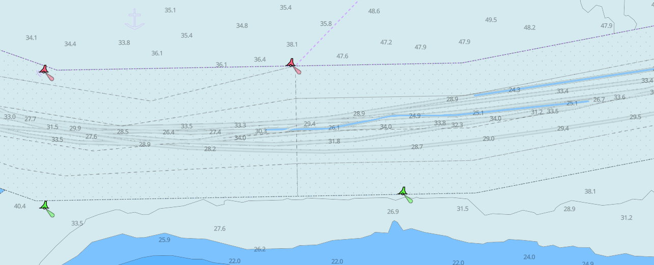 Depth soundings on a nautical chart